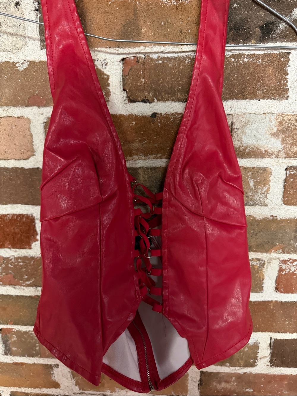 PrettyLittleThing Red Lace-Up Faux Leather Vest